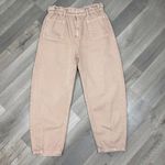 ZARA  High Rise Barrel Leg Paper Bag Crop Jeans Baggy Beige Peach 12 Photo 2