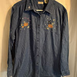 Classic Elements Vintage Blue Denim Shirt Womens Sz 16‎ Halloween Pumpkins Cat Long Sleeve Fall Photo 0