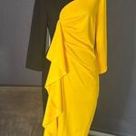 Women’s Black & Yellow Asymmetrical Ruffled Front Midi Dress 3/4 Sleeve Size M Size M Photo 0