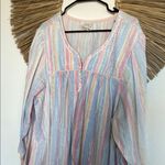 Pink and Blue Striped Pajama Set with V Photo 8