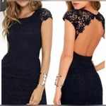 Harper Navy Blue Crochet Lace Open Back Dress Small, Fitted Mini Dress Blue Size L Photo 1