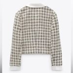 ZARA  CROPPED CHECKED TWEED WEAVE TEXTURE BLAZER ECRU/KHAKI Gray/White XS NEW Photo 8