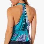 Free People  Floral Blue Striped Tropical
V Neck Tank Tie Size L Photo 2