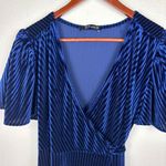 Simplee Apparel Simplee Small Butterfly Sleeve Wrap Navy Blue Velvet Maxi Dress Tie Front Photo 2