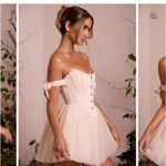 Oh Polly Off Shoulder Tulle Skirt Mini Dress in Ivory Photo 3