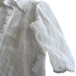 ZARA White Organza Puff Sleeve Polka Swiss Dot Semi Sheer Blouse XS Photo 8
