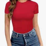 MANGOPOP Women's Crew Neck Short Sleeve Bodysuit Basic T Shirts Tops Photo 1
