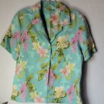 Tommy Bahama  Women's Green Floral Short Sleeve Button Down Shirt Size M Photo 0
