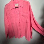 Free People NEW  Cardiff Top Pink Barbicore Cotton Gauze Button-Up Shirt Small Photo 4