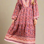 New In Boutique Mauve & Violet Boho Border Print Midi Dress Small NWT Pink Photo 0