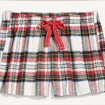 Old Navy Womens XL Flannel Boxer Pajama Shorts White Tartan Plaid Christmas Xmas Photo 0