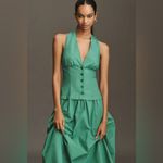 Anthropologie NWT Maeve Halter V-neck Drop Waist Cotton Midi Dress in Clover XS Photo 3