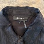 DKNY Sheer Black Hidden Button-Up Blouse with built in liner. Small Photo 2