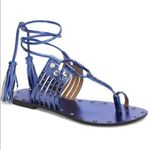 Topshop Gladiator Metallic Blue leather upper with embellished studs size 5.5/6 Photo 3