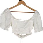 Le lis White Short Puff Sleeve Tie Back Crop Top size Small Linen Blend Cut Out Photo 0