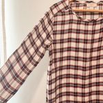 Loft  Autumn Plaid Blouse Softened Long Sleeve Crew Neck Cream Brown Rayon Size S Photo 1