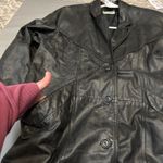 Source Unknown Black Leather Trench Coat Blazer Style Women's Size M Vintage Photo 3