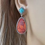 Bohemian brown sunflower silver pendant earrings Photo 0