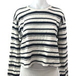ZARA  Women's White Black Striped Crewneck Long Sleeve Crop Sweater Top Size L Photo 0