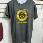 “Stay trippy little hippie” gray tee shirt w Sunflower and PEACE SIGN XL Yellow Size XXL Photo 1