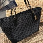 Coach Madison Op Art Needlepoint East West Tote- Black Photo 0