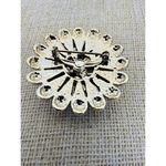 Vintage Feather Peacock Emerald Green Flower Pin Brooch Rhinestone Gold Tone Photo 3