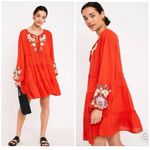 Free People Orange Red Embroidered Boho Floral Spell On You Mini Dress XS Photo 8