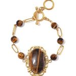 Yellow Tigers Eye 13.00 ctw Bracelet in ION Plated YG Stainless Steel Gold Photo 0