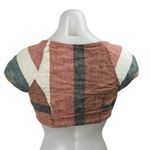 Free People 100% Linen Multicolor Striped Tie Front Short Sleeve Crop Top Size S Photo 1