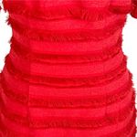 Badgley Mischka Grace Red Fringe V-Neck Cocktail Dress Size 0 Short Sleeve Photo 3