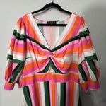 Eloquii Stripe Fit & Flare Linen Blend Dress Pink Green Cut Out Puff Sleeve 20 Photo 4