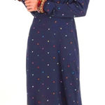 Farm Rio Lucy Dots V-Neck Dress Navy Colorful Long Sleeve Shift Size Small NWT Photo 0