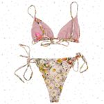Farm Rio Tangerine Dream Bikini Set Pink Fruit Floral Side Tie Triangle Size S Photo 1
