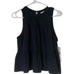 Treasure & Bond  Black Sleeveless Tiered Peplum Smocked Boho Round Neck Top Photo 3