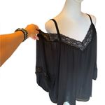 Torrid  Chiffon Lace Trim 3/4 Sleeve Cold Shoulder Blouse Womens Size 1X Black Photo 8