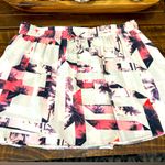 1. State Abstract, Palm Tree Ivory, Pink, and Black Pleated Mini Skirt w. Inner Liner. Photo 0