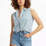 Levi's  Rumi Sleeveless Button Up Vest Tie Front Blue Stripe - M NWOT Photo 1