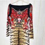 Roberto Cavalli  Red and Black Long Sleeve Silk Dress Photo 2