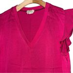 Kate Spade  Women’s Size M Pink V Neck Ruffle Flutter Cap Sleeve Satin Crepe Top Photo 4