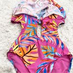 Bar III Macy’s Paradise In The Palms Cowl Neck One-Piece Swimsuit Pink Medium Photo 3