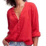 Free People  Red Changing Horizons Gauze Deep V-Neck Blouse Size Small Photo 1