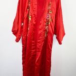 Golden Bee Vintage Hand Embroidered Asian Floral Silk Kimono Robe Red Size L Size L Photo 1