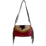 Genuine Leather Cowhide Red Crossbody Bag Brown Fringe Western Boho Womens Purse Photo 1