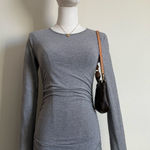 Aritzia  TNA Ruched Long Sleeve Mini Dress in Heather Grey – XS  Photo 0