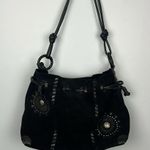 Brighton Montana black suede medallion drawstring leather lacing shoulder bag Photo 9