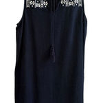 Gap  shift linen blend dark blue dress with‎ white floral embroidery. Size Medium Photo 0