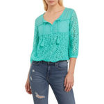 Aéropostale Blouse Womens Medium Teal Lace Floral 3/4 Sleeve Bohemian Chic‎ Lace Blue Photo 1