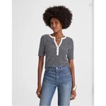 Madewell  Striped Elbow-Sleeve Henley Tee Knit Top Midnight Navy Size XL Photo 0