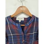Cloth & Stone  Plaid Ruffle Shoulder Button Front Shirt Dress Blue Red  Small Photo 1