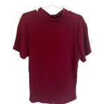 Bozzolo Ribbed Knit Short Sleeve Mock Neck Top In Burgundy - Size S Photo 0